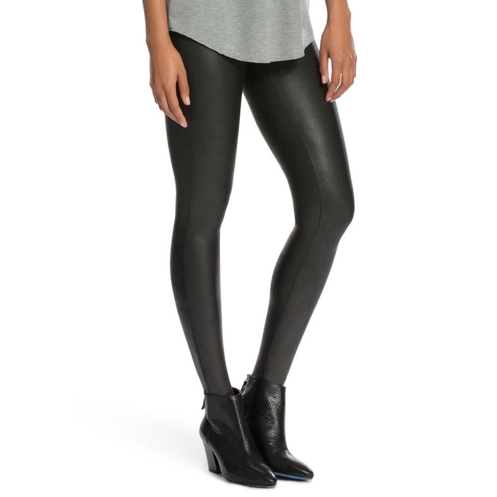 Spanx Faux Leather Leggings Black Tummy Control XL